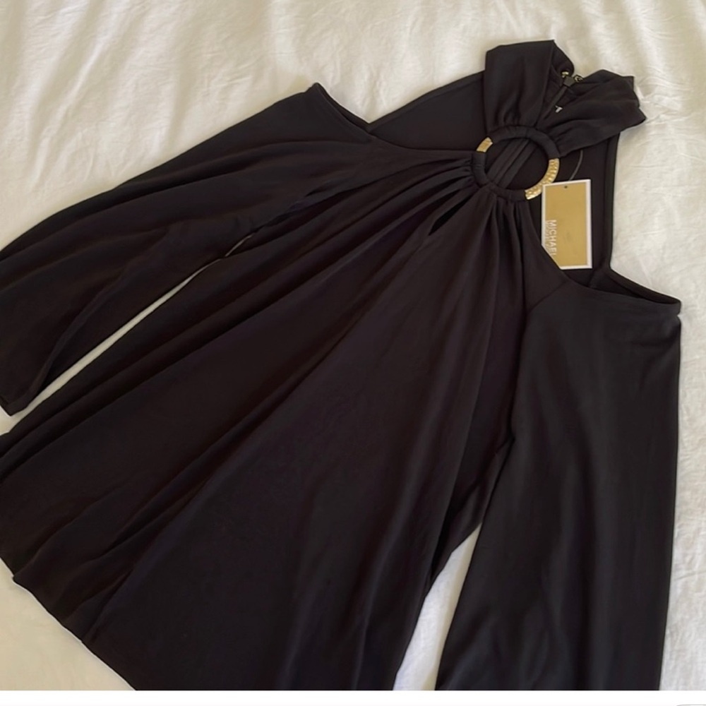 NWT - MICHAEL Michael Kors Black Ring Twist Neck Top - Cold Shoulder/Halter - S